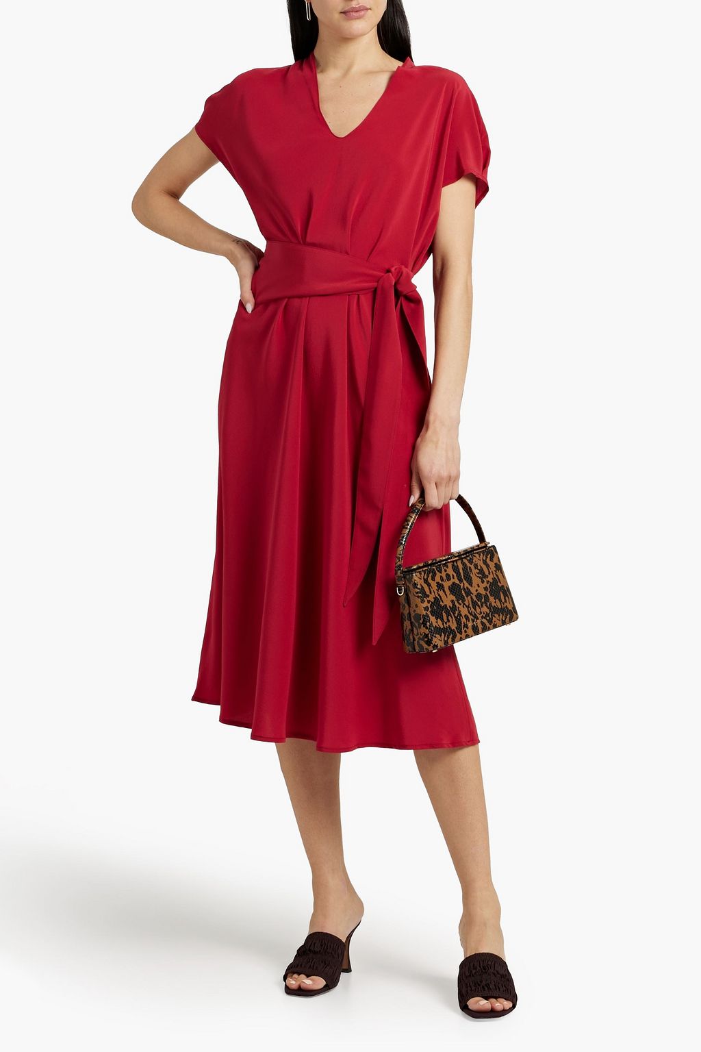ASPESI Belted silk crepe de chine midi dress