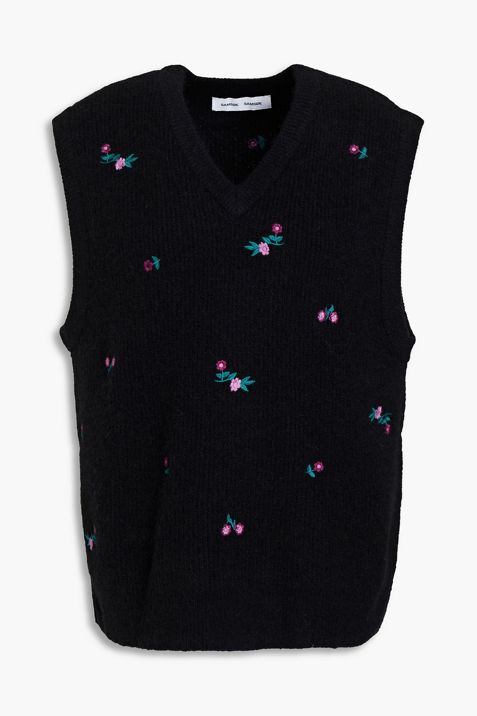 Samsoe & Samsoe Nora Embroidered Ribbed-knit Waistcoat In Black