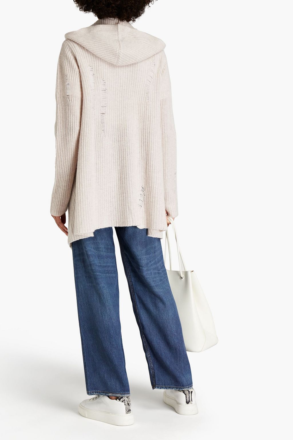 AUTUMN CASHMERE Distressed ribbed cashmere hooded cardigan