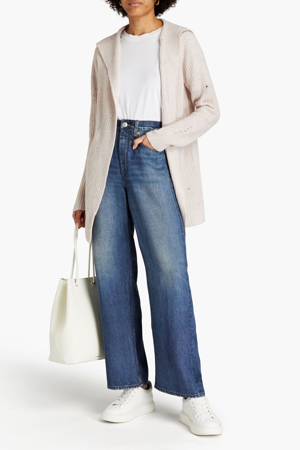 AUTUMN CASHMERE Distressed ribbed cashmere hooded cardigan