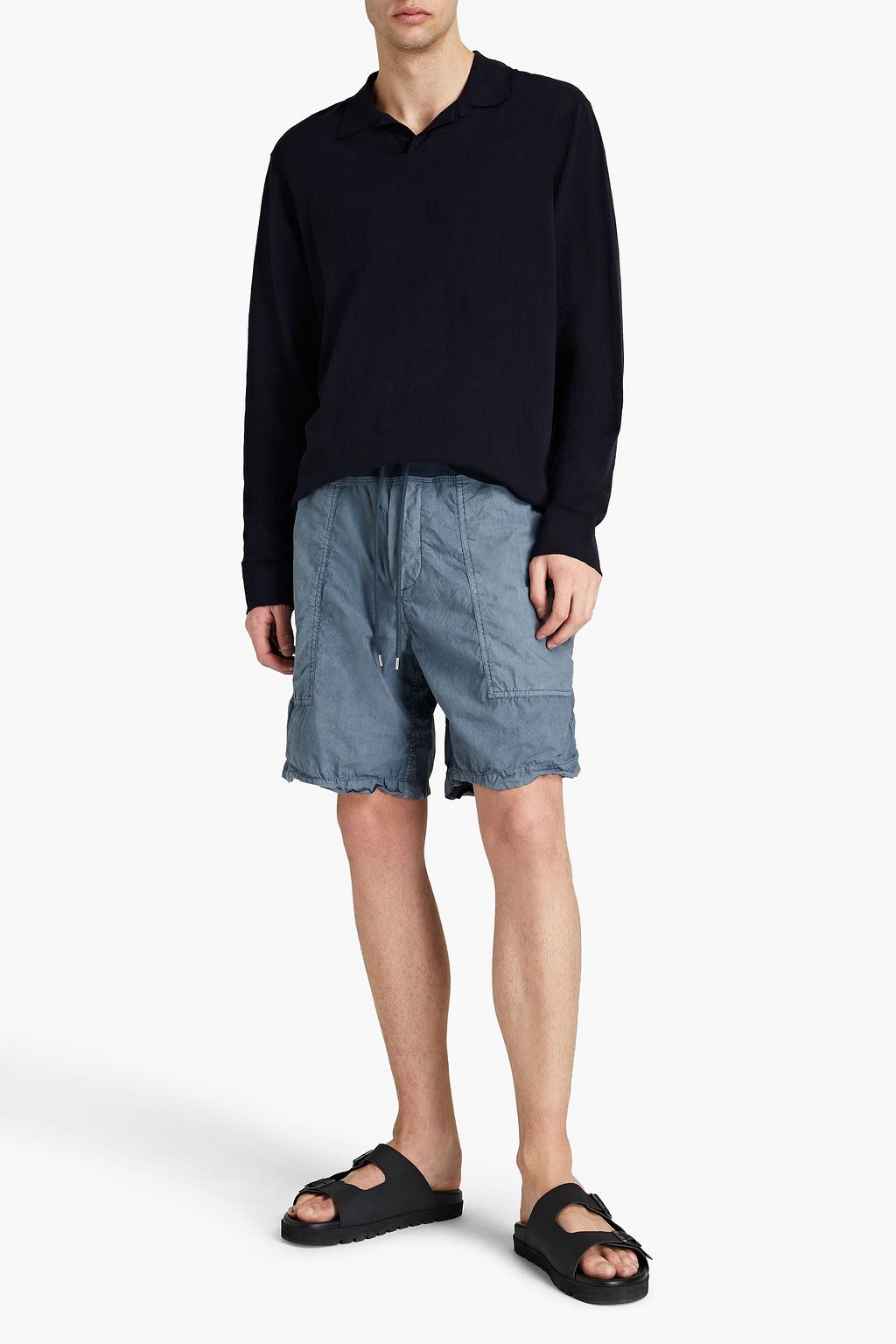 JAMES PERSE Jersey-trimmed cotton-blend poplin shorts