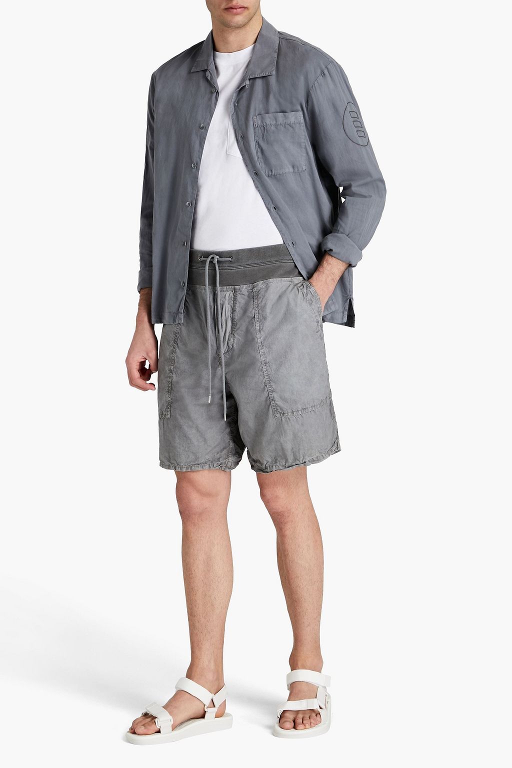 JAMES PERSE Jersey-trimmed cotton-blend poplin shorts