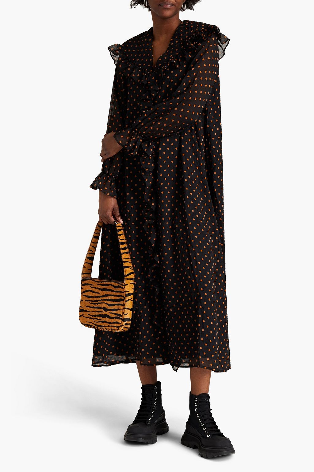 SAMSØE Φ SAMSØE Jytta ruffled polka-dot recycled organza midi dress