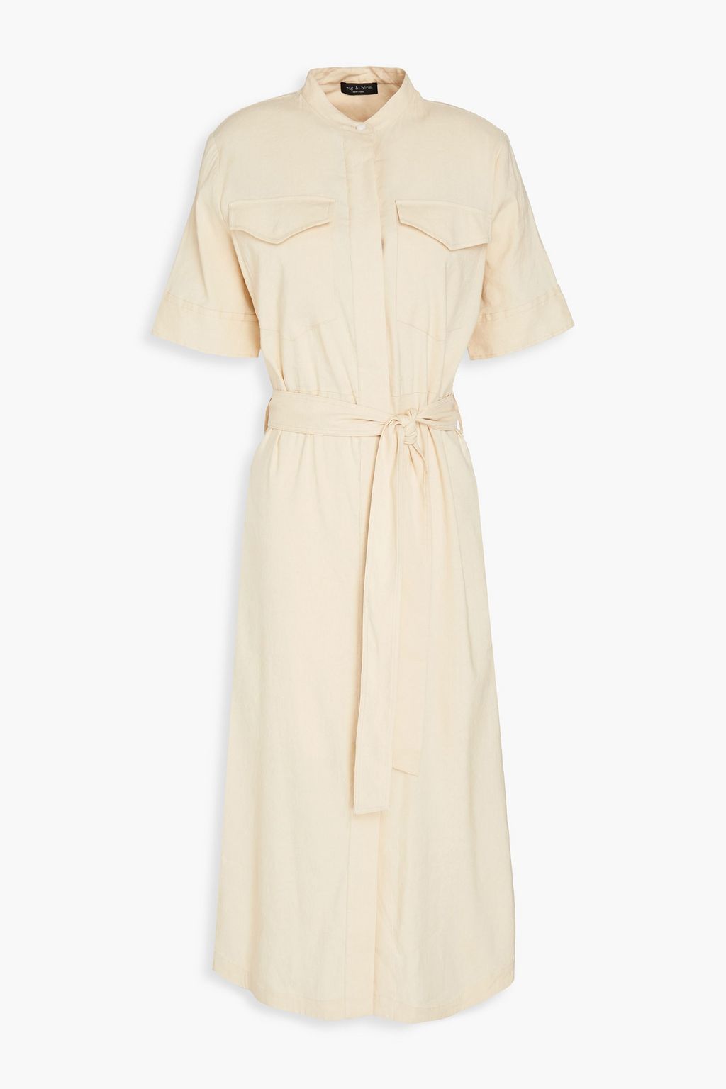belted linen blend midi dress