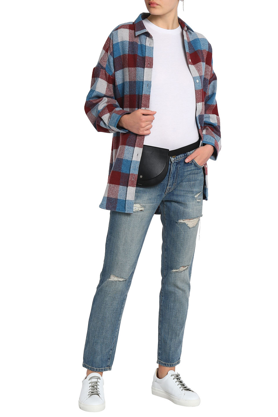 Current Elliott The Fling Distressed Mid-rise Straight-leg Jeans In Mid Denim