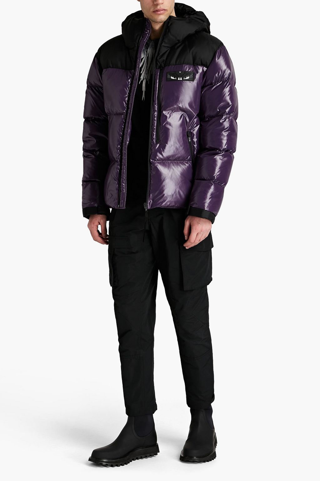 MARCELO BURLON Quilted two-tone shell hooded down jacket