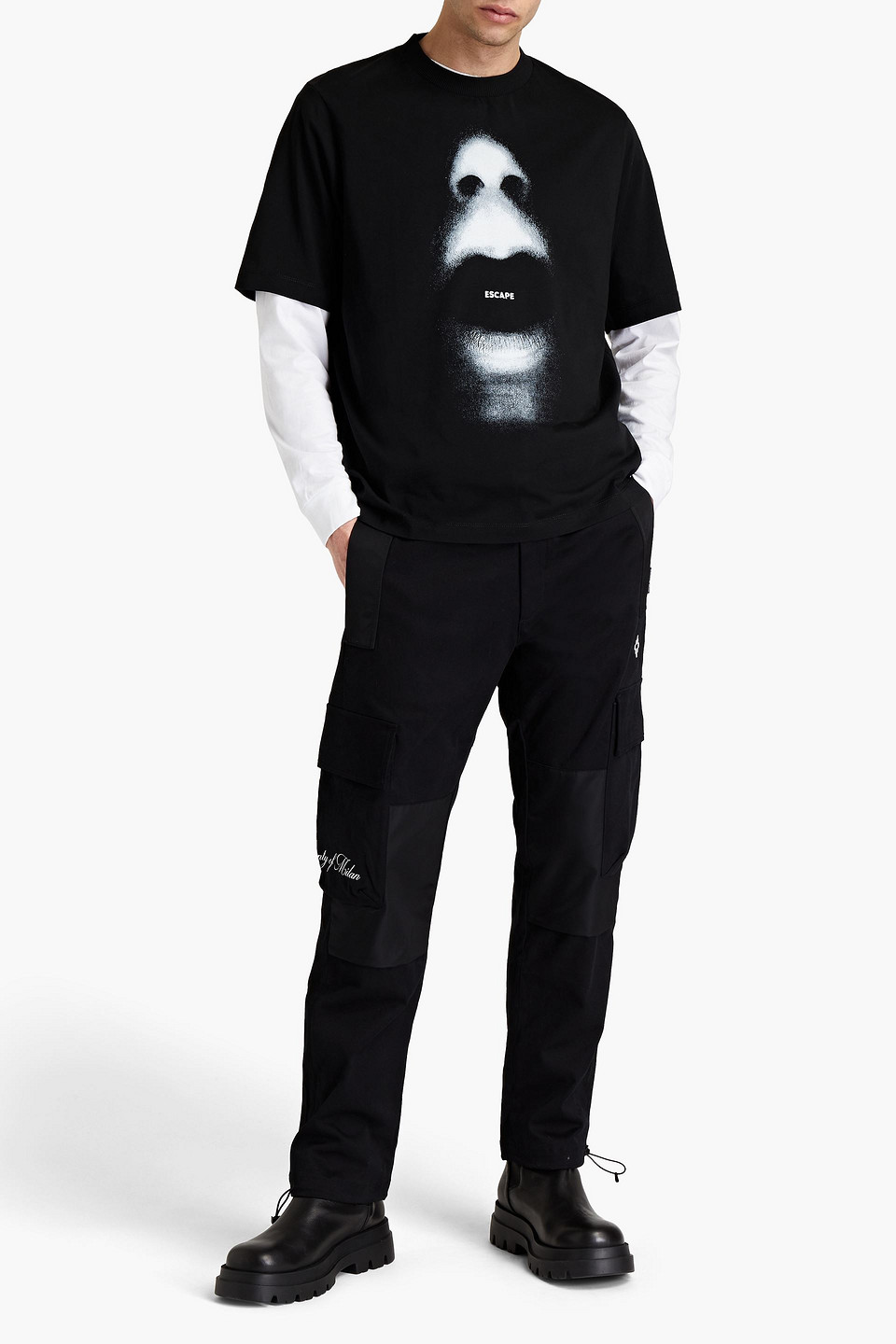 Marcelo Burlon County Of Milan Marcelo Burlon Man Printed Cotton-jersey T-shirt In Black