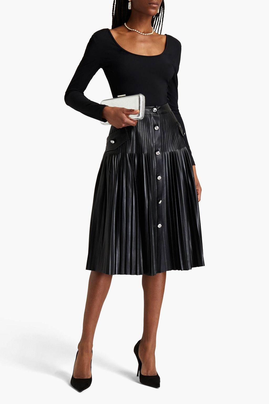 HUISHAN ZHANG Bailey pleated faux leather skirt