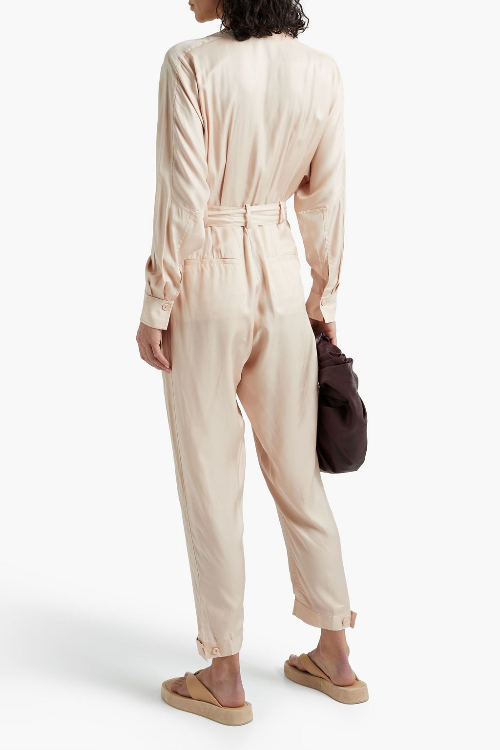 EQUIPMENT Pommine belted pleated satin jumpsuit