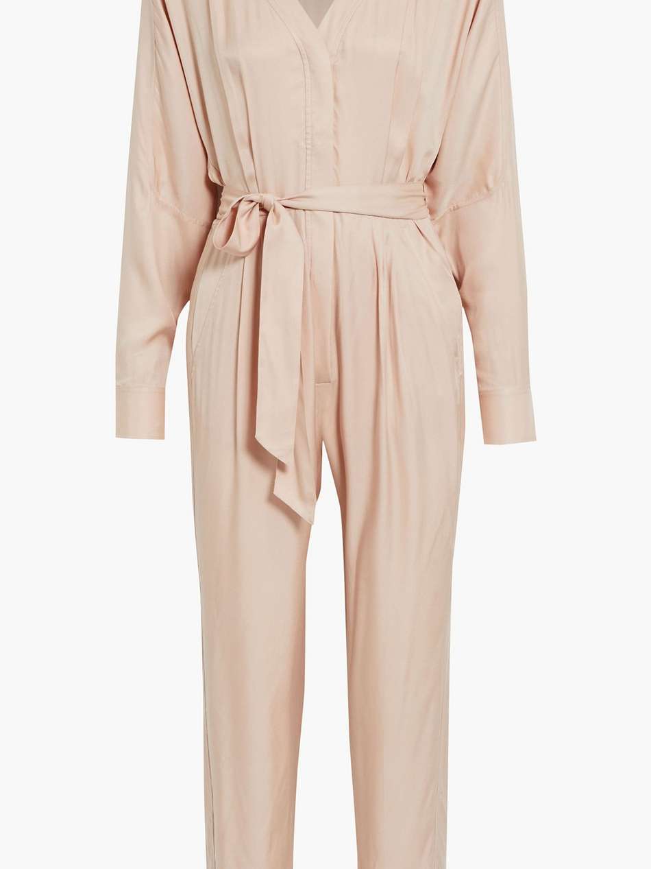 pommine belted pleated satin jumpsuit