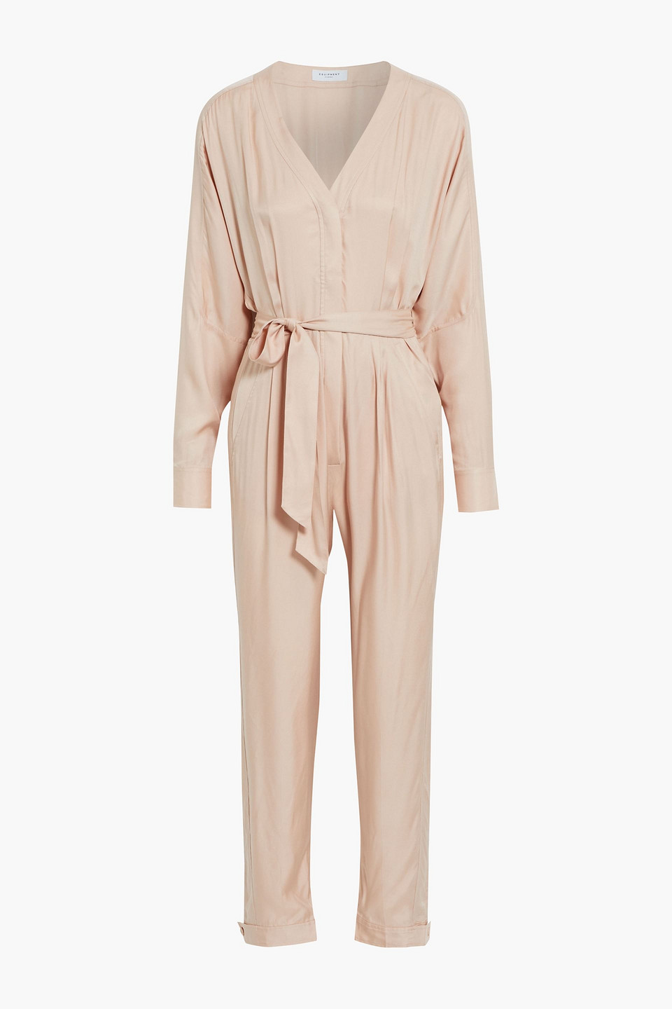 Pommine belted pleated satin jumpsuit