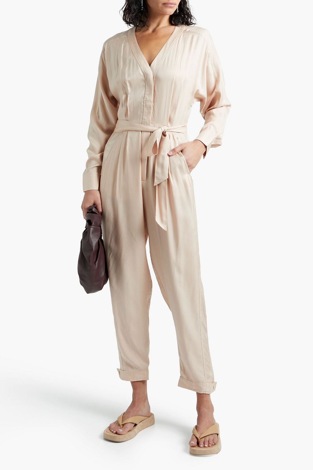EQUIPMENT Pommine belted pleated satin jumpsuit