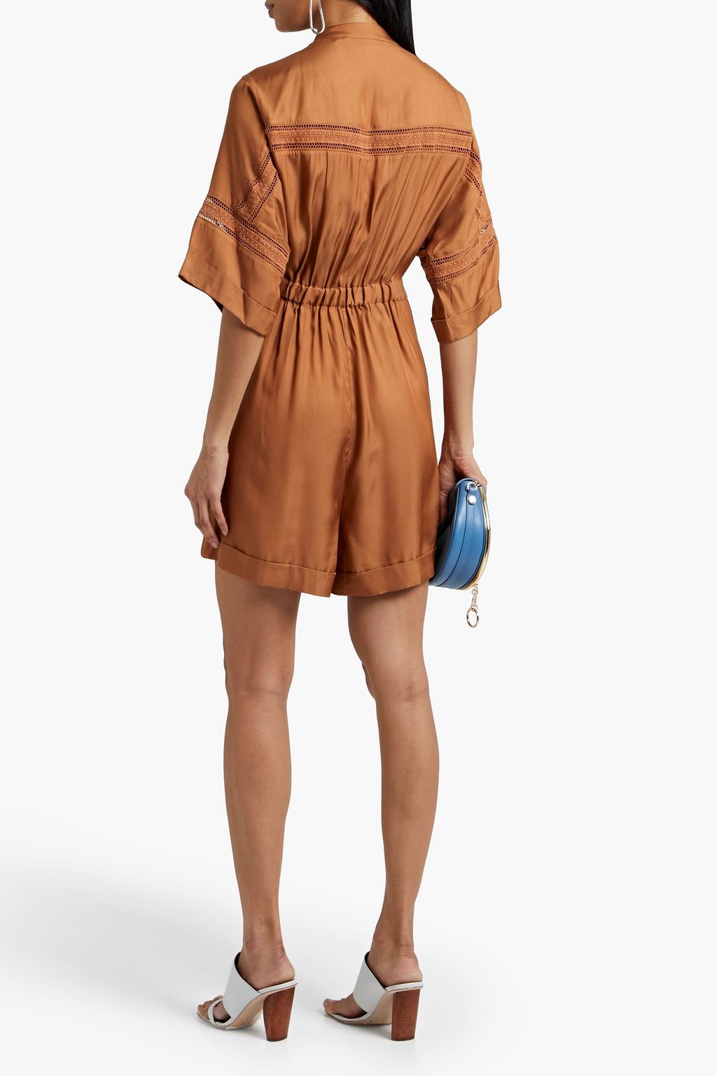 DIANE VON FURSTENBERG Bara belted pintucked silk-blend satin-twill playsuit