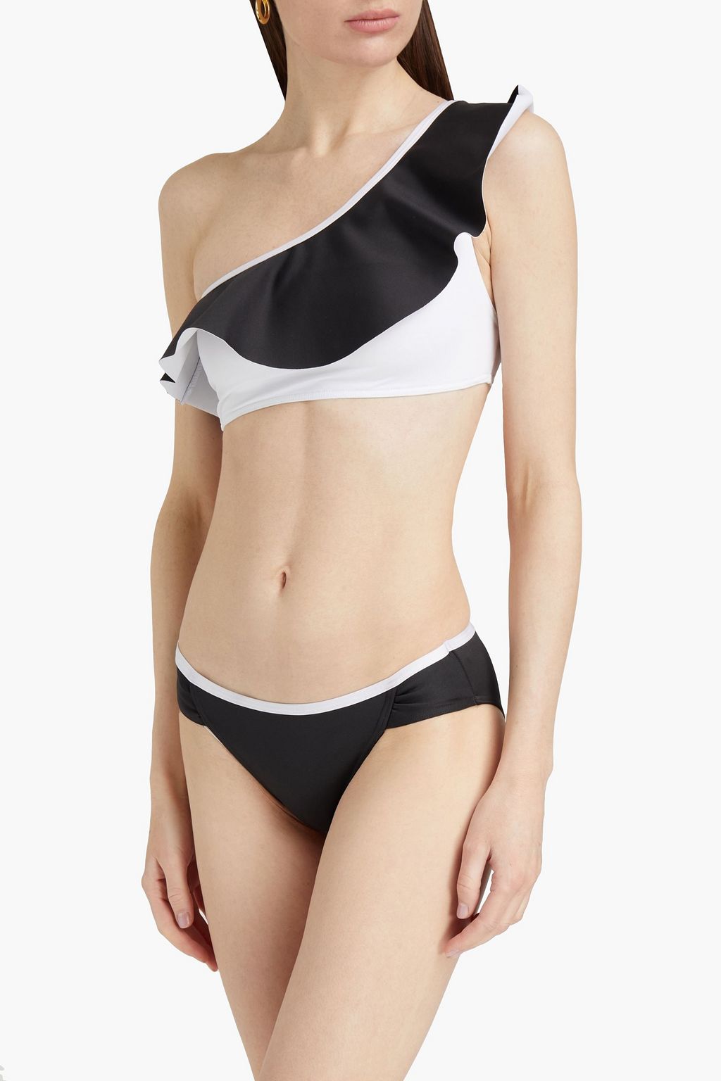 BA&SH One-shoulder ruffled two-tone bikini