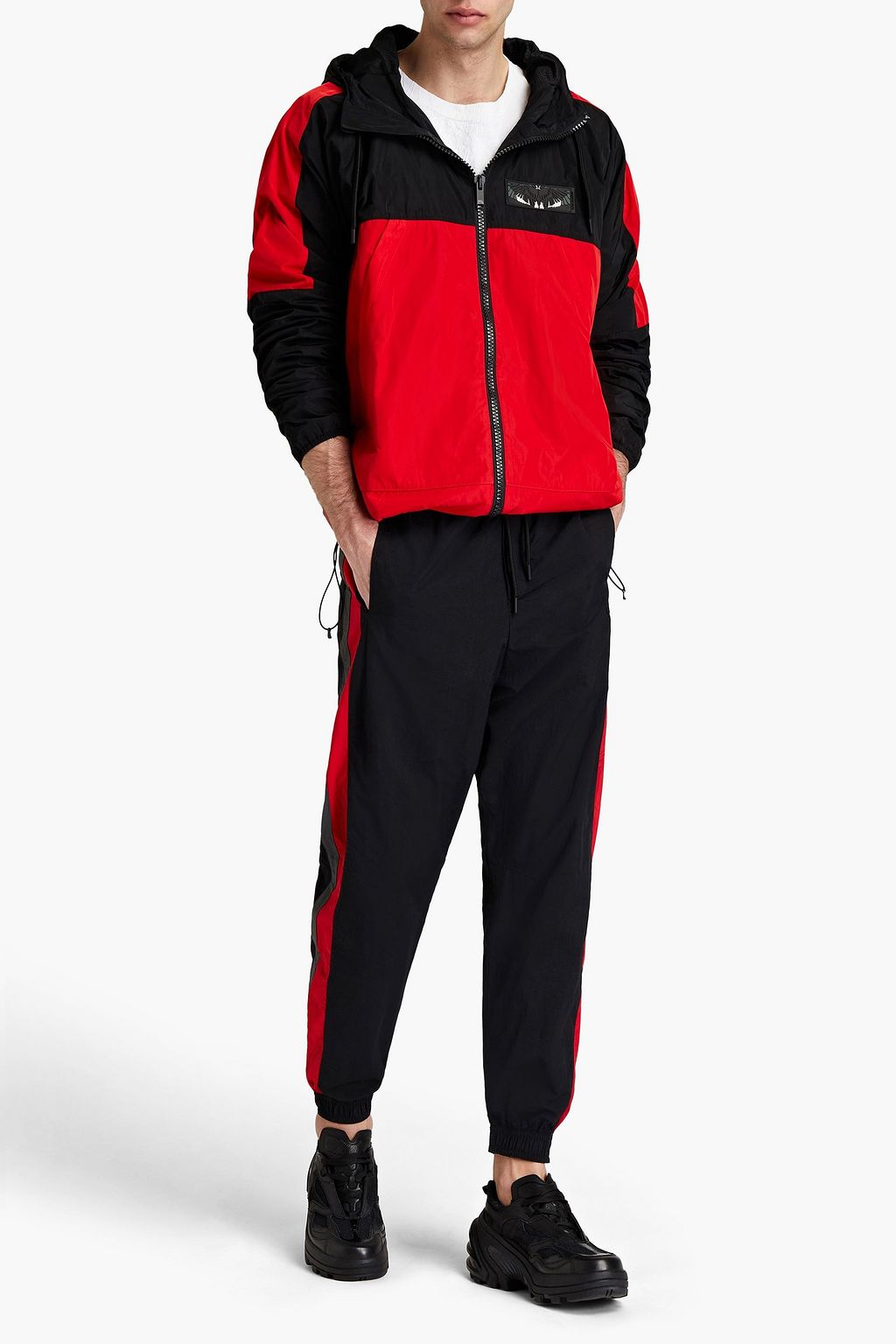 MARCELO BURLON Appliquéd two-tone shell hooded jacket