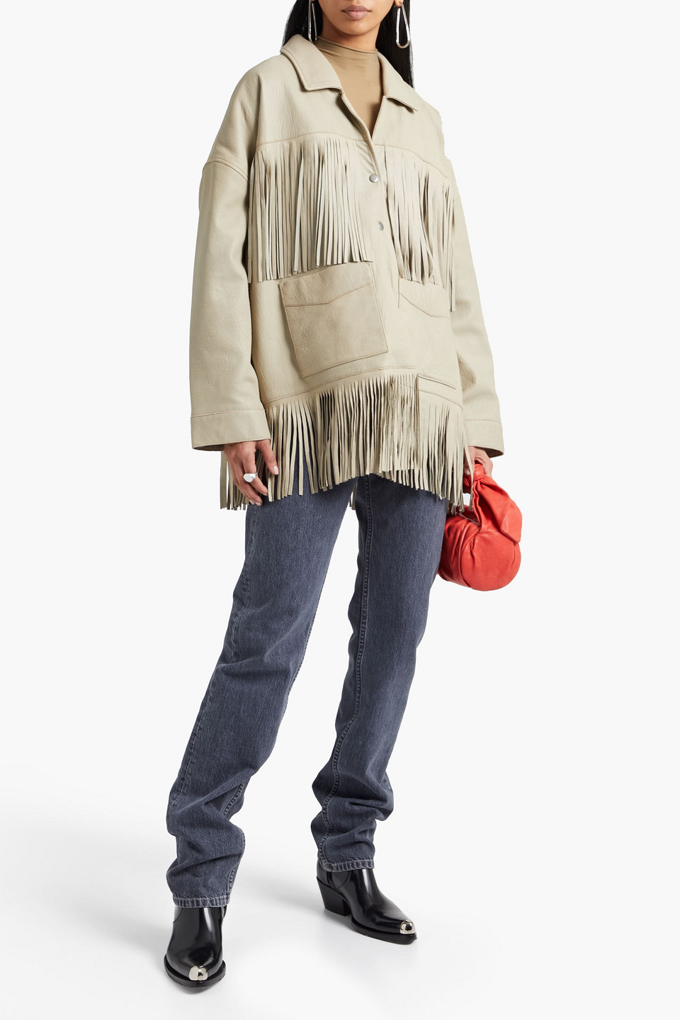 Muubaa Kate Fringed Leather Jacket In Beige