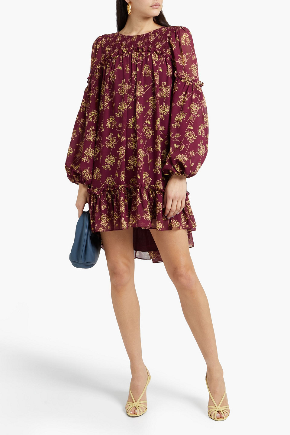 Shop Cinq À Sept Zola Shirred Floral-print Crepe De Chine Mini Dress In Plum