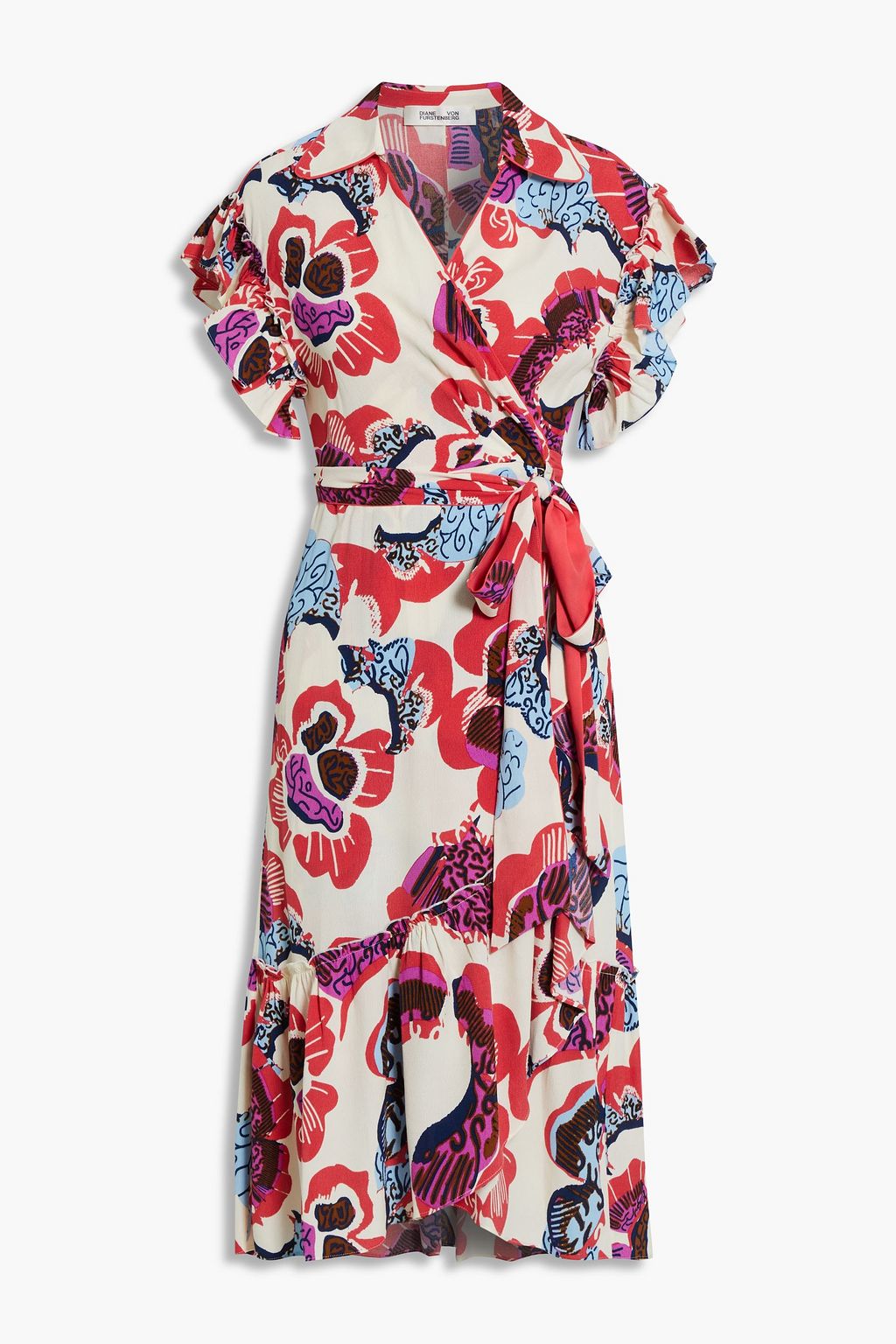 Ivory Ruth ruffled floral-print crepe wrap dress | Sale up to 70% off | THE  OUTNET | DIANE VON FURSTENBERG | THE OUTNET