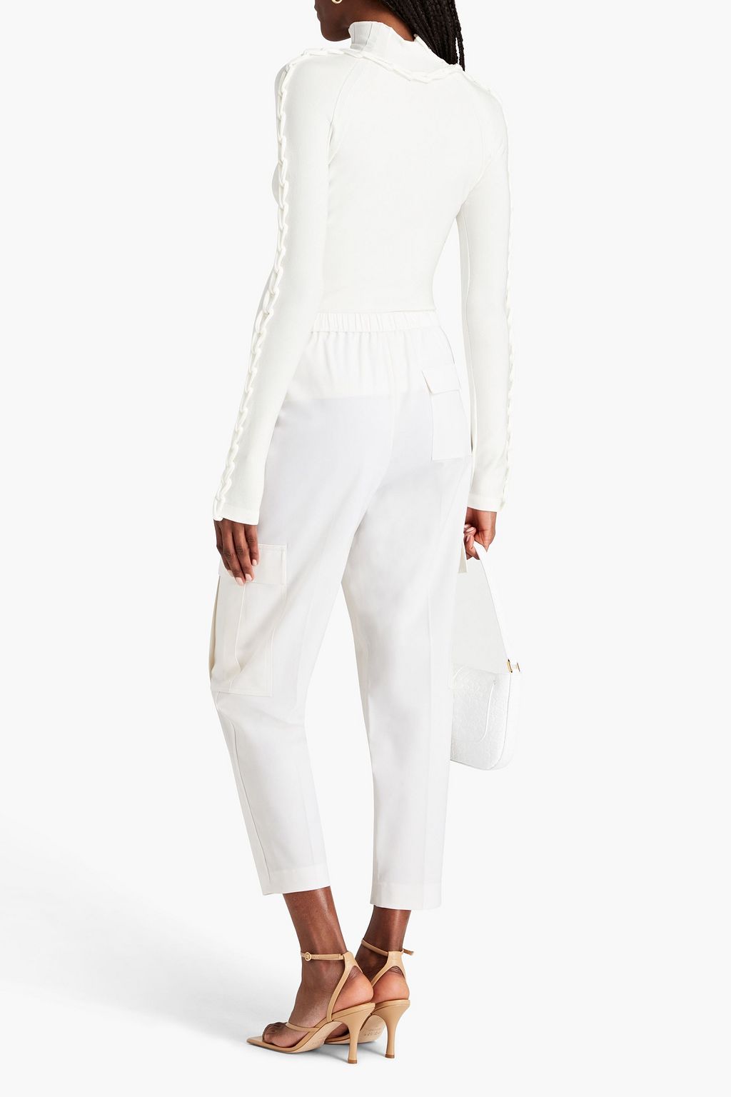 DION LEE Braid-trimmed stretch-knit turtleneck top