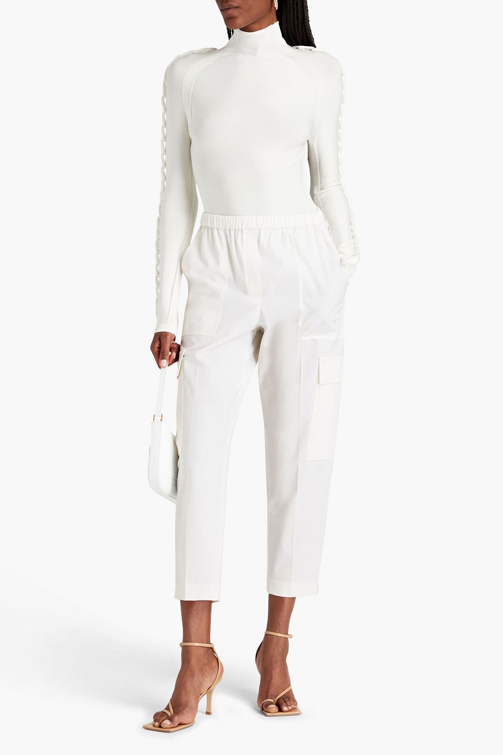 DION LEE Braid-trimmed stretch-knit turtleneck top