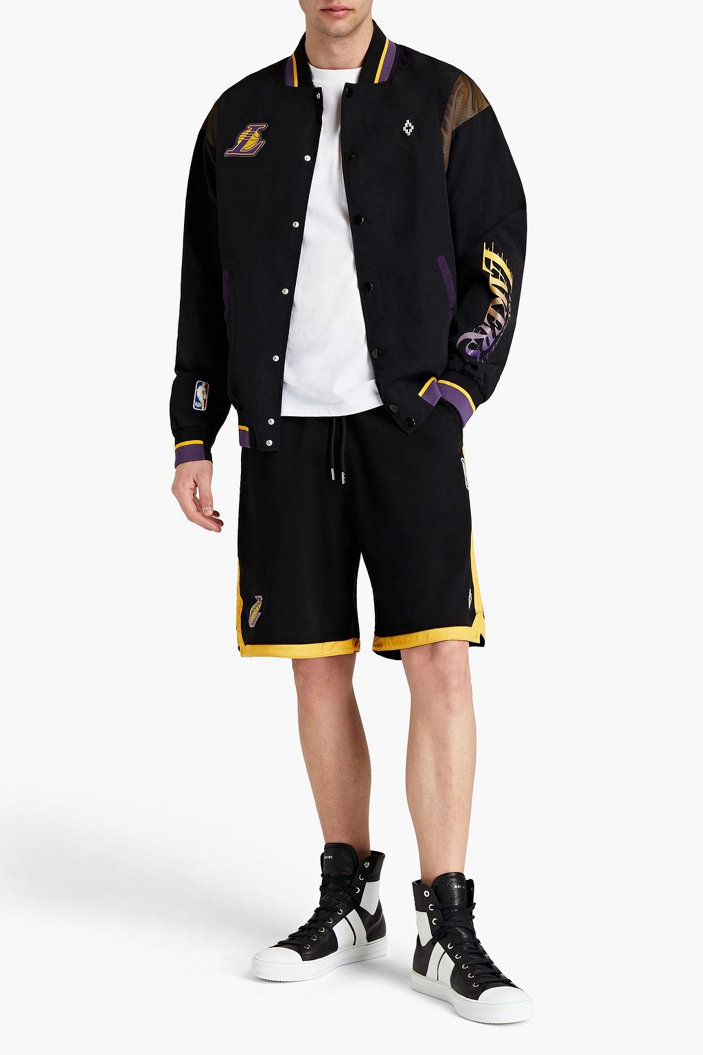 MARCELO BURLON X NEW ERA Mesh-trimmed printed French cotton-terry drawstring shorts
