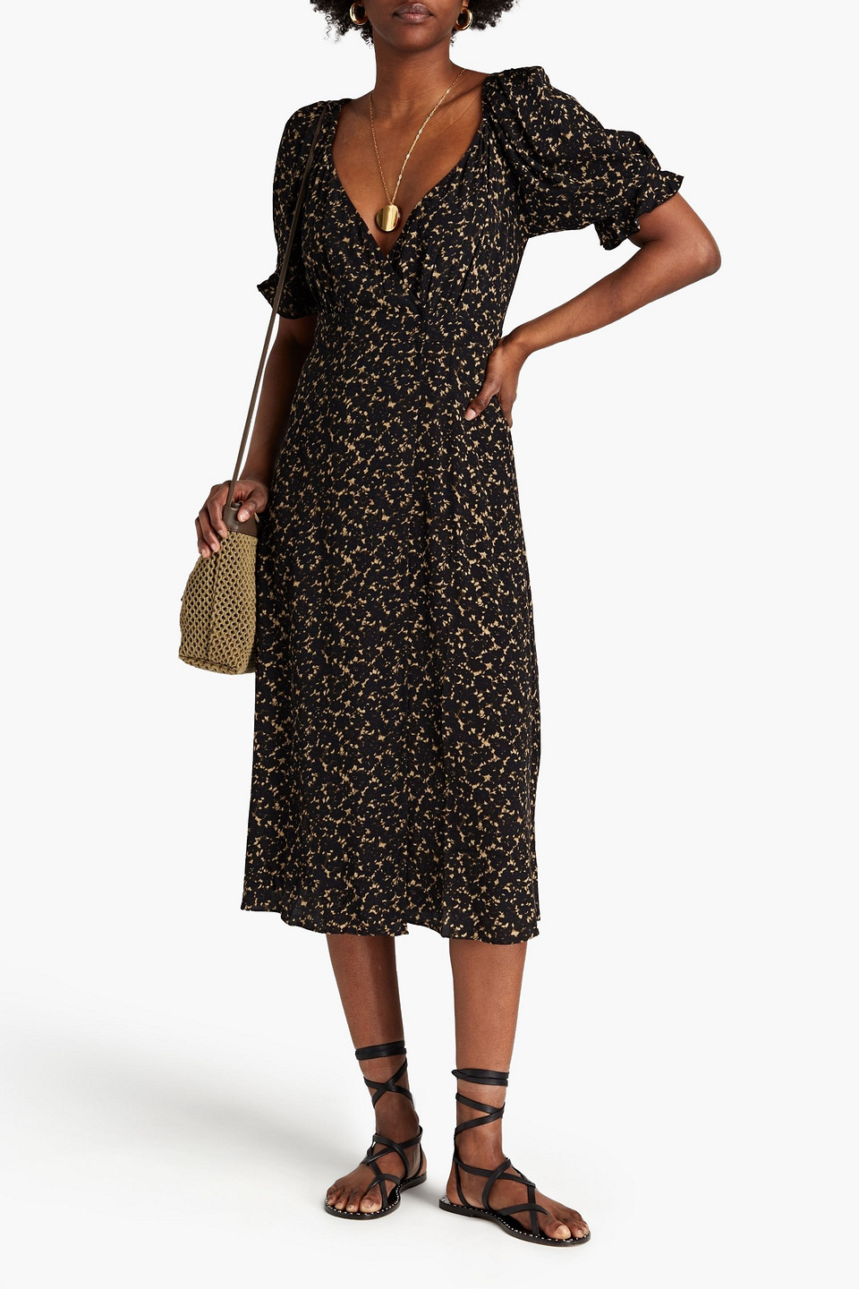 Ba&sh Eveline Printed Crepe Midi Dress