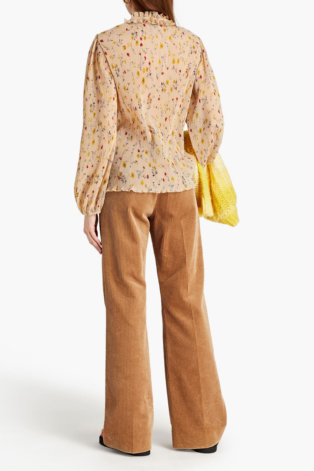 GANNI Pleated floral-print georgette blouse