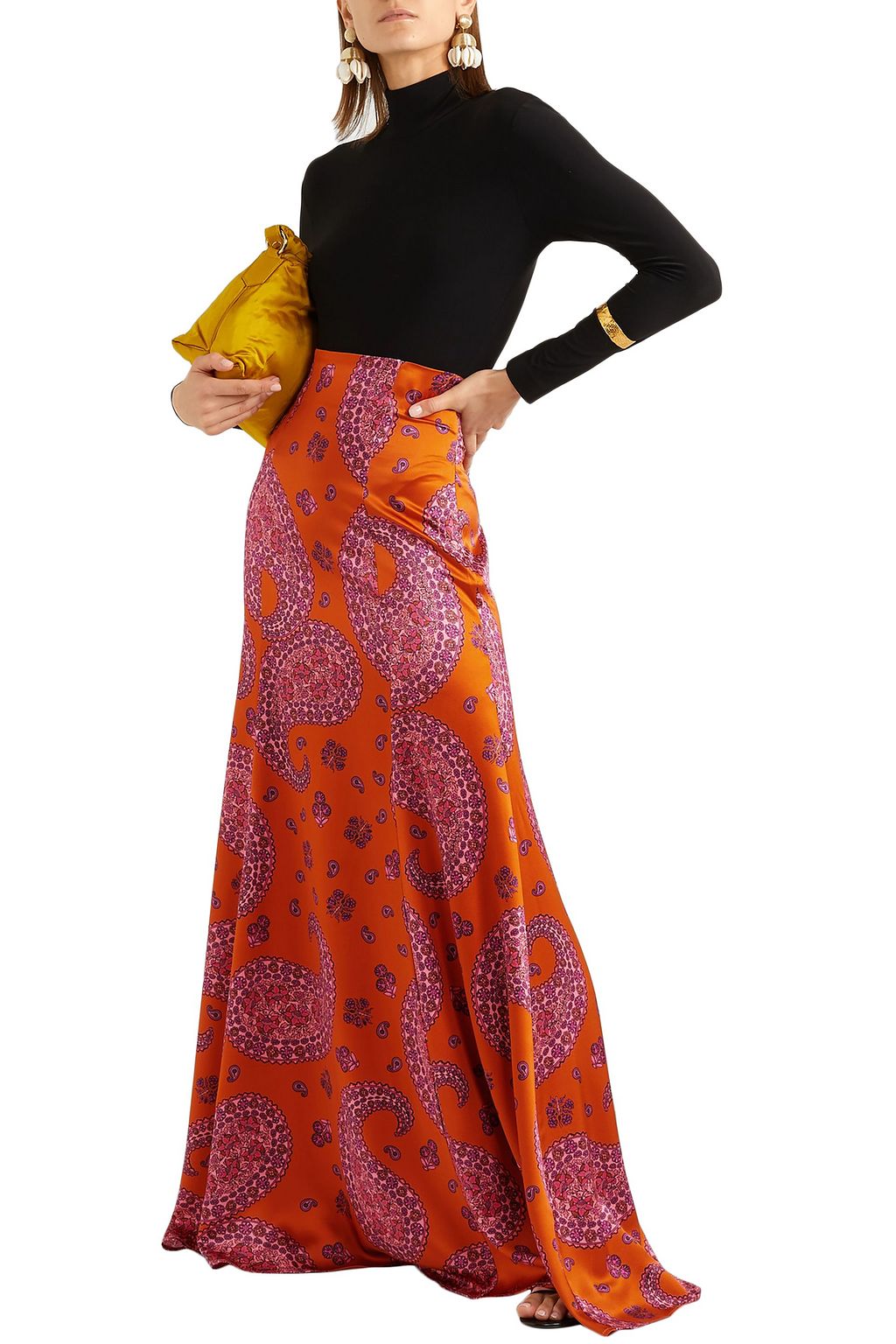 REBECCA DE RAVENEL Terry paisley-print silk-satin maxi skirt