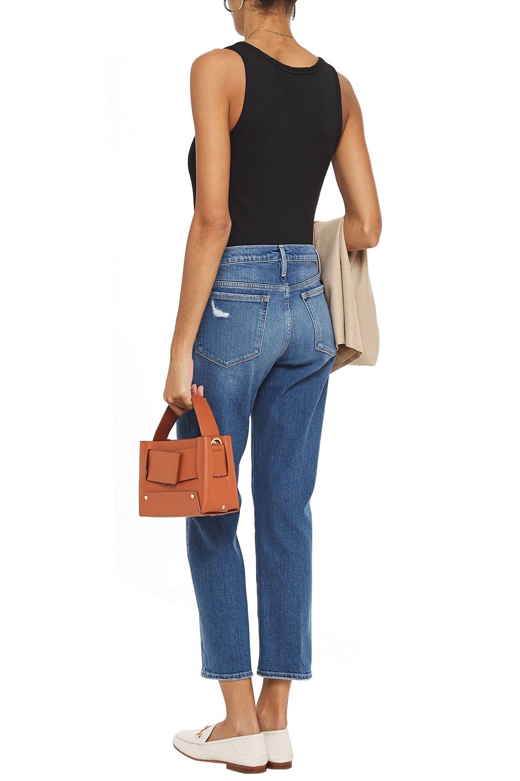 FRAME Cropped distressed high-rise straight-leg jeans
