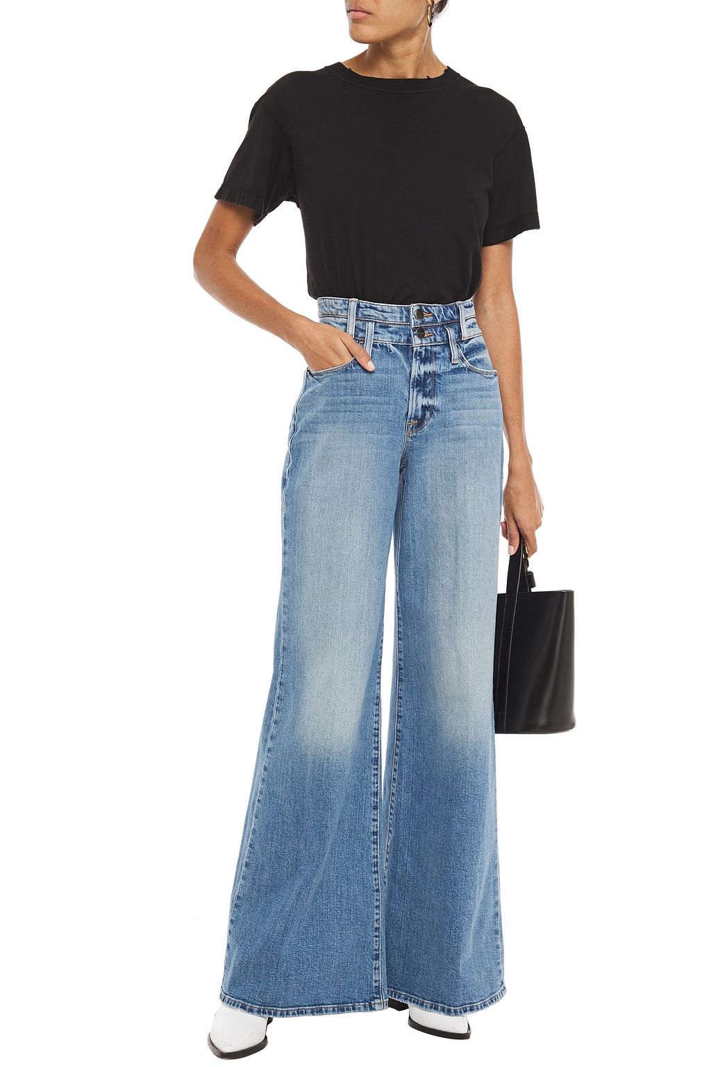 FRAME Faded high-rise wide-leg jeans