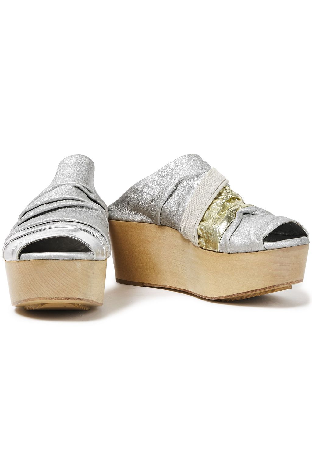 RICK OWENS Metallic cracked and stretch-leather mules