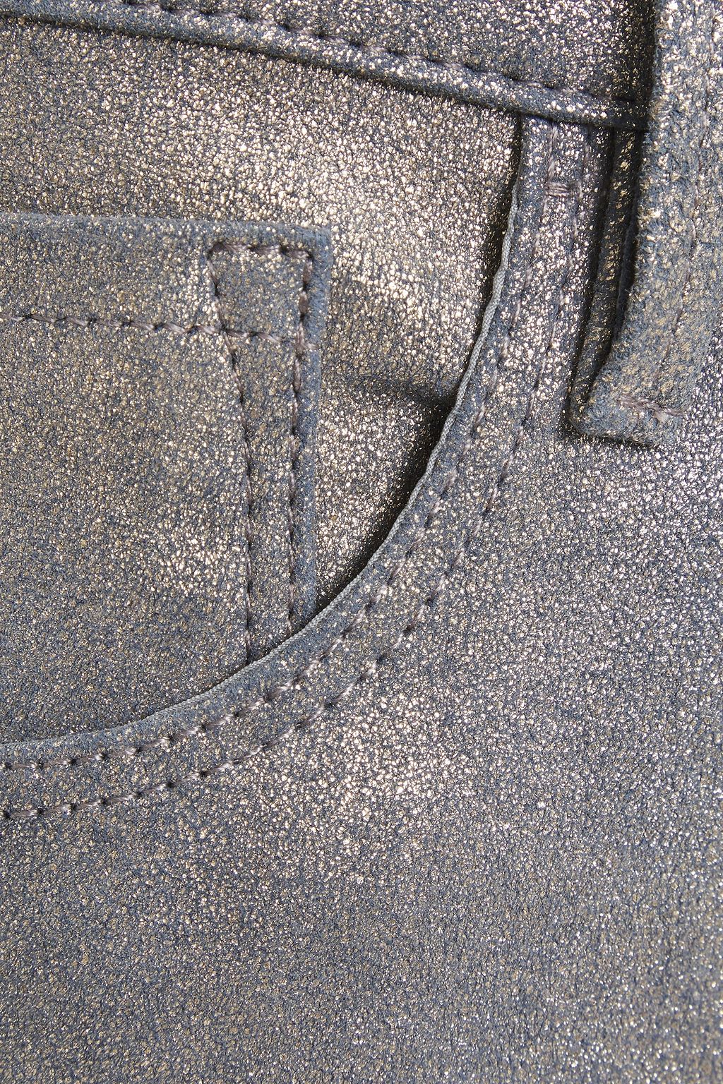 FRAME Metallic brushed-leather kick-flare pants