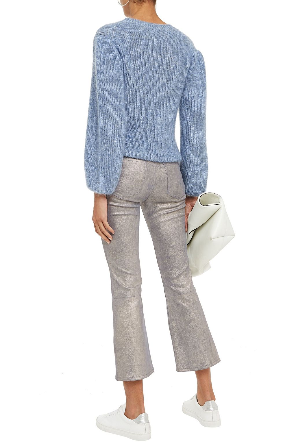 FRAME Metallic brushed-leather kick-flare pants