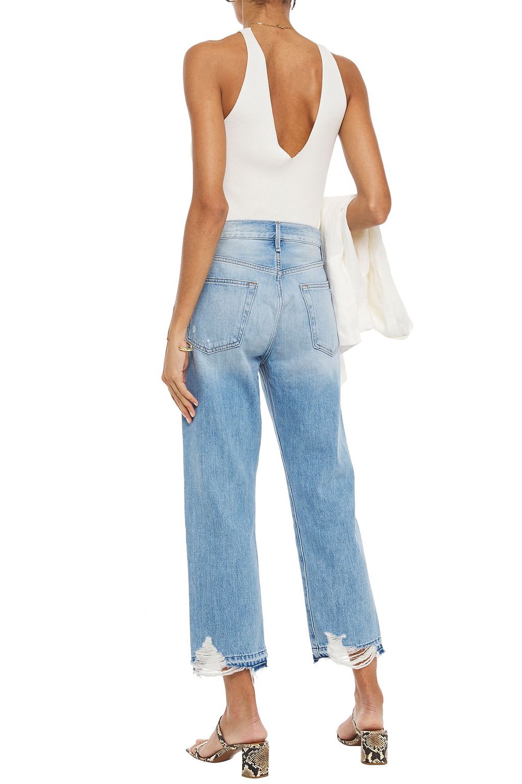 FRAME Cropped distressed faded boyfriend jeans