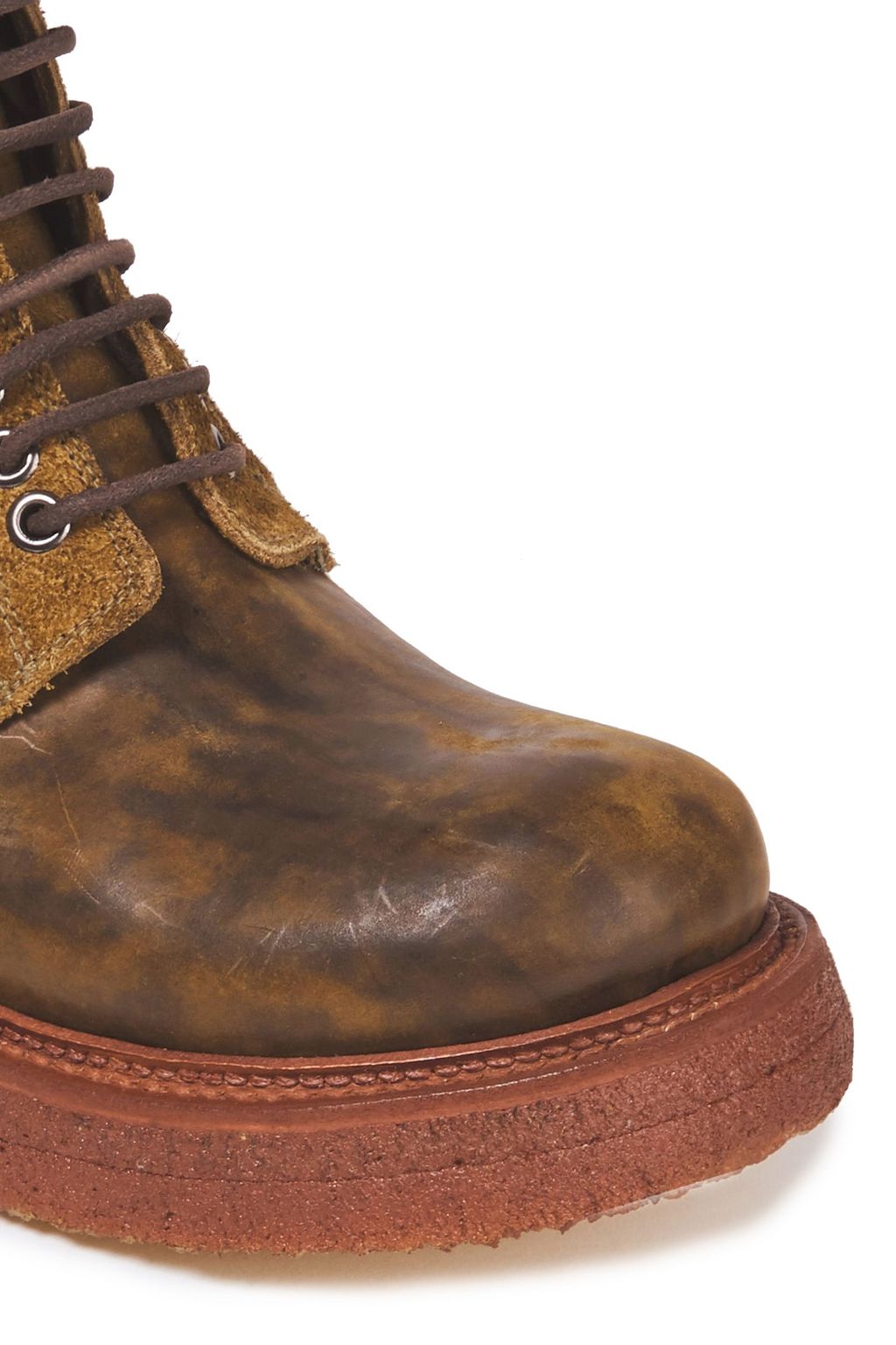 RICK OWENS Lace-up distressed leather and suede boots