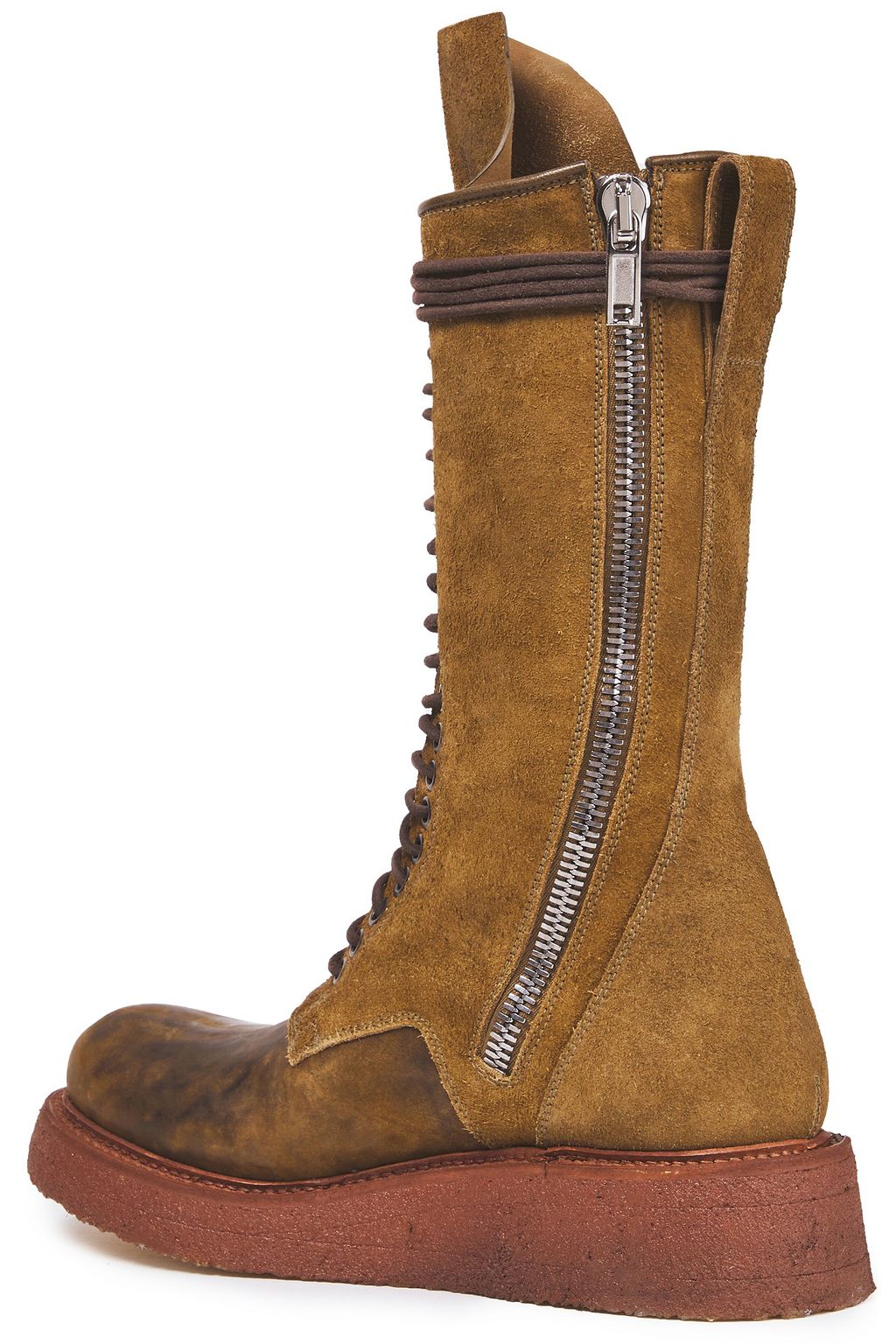 RICK OWENS Lace-up distressed leather and suede boots