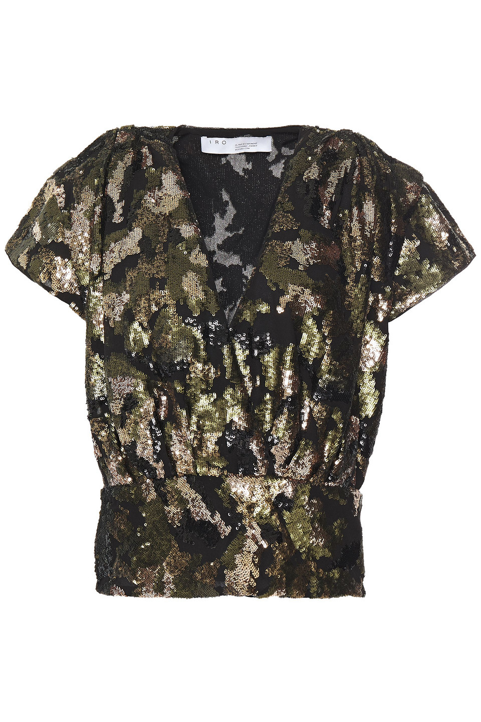 Iro Woman Eksie Wrap-effect Sequined Chiffon Top Army Green Size 40
