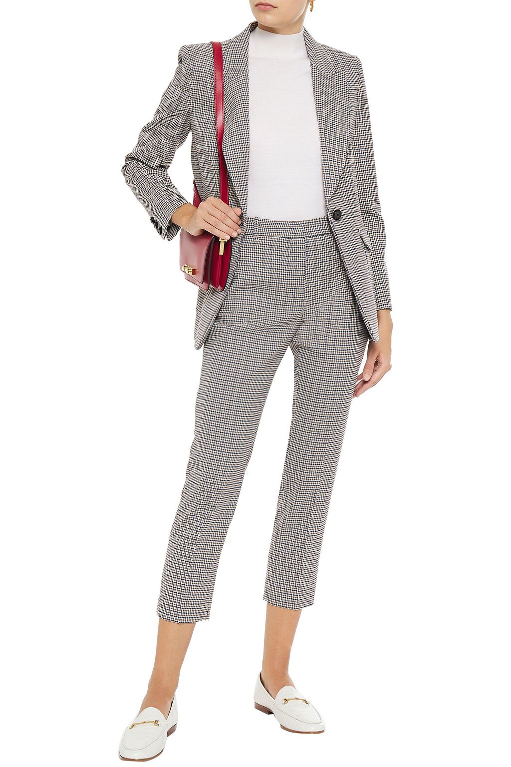 CLAUDIE PIERLOT Cropped houndstooth jacquard slim-leg pants