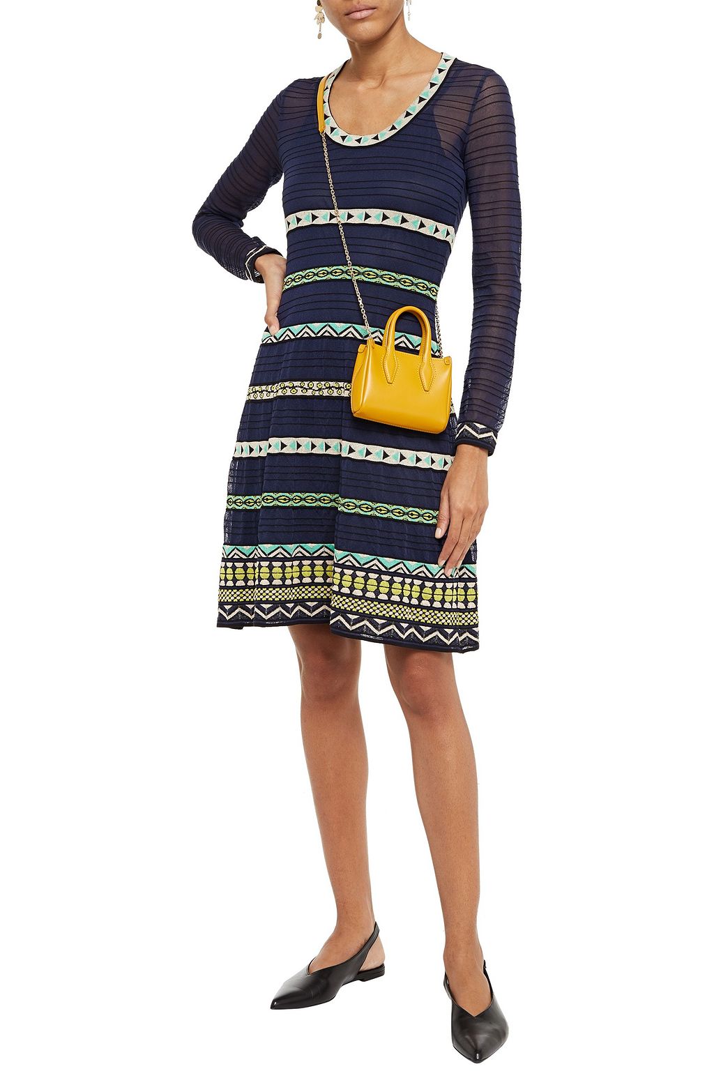 M MISSONI Jacquard-trimmed crochet-knit dress
