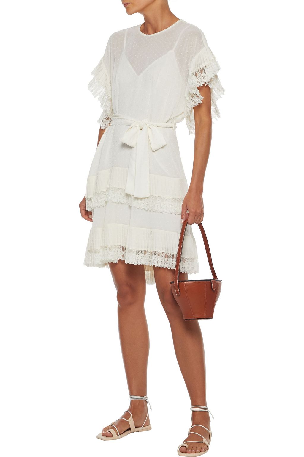 ZIMMERMANN Espionage Pleat Frill lace-trimmed Swiss-dot georgette mini dress