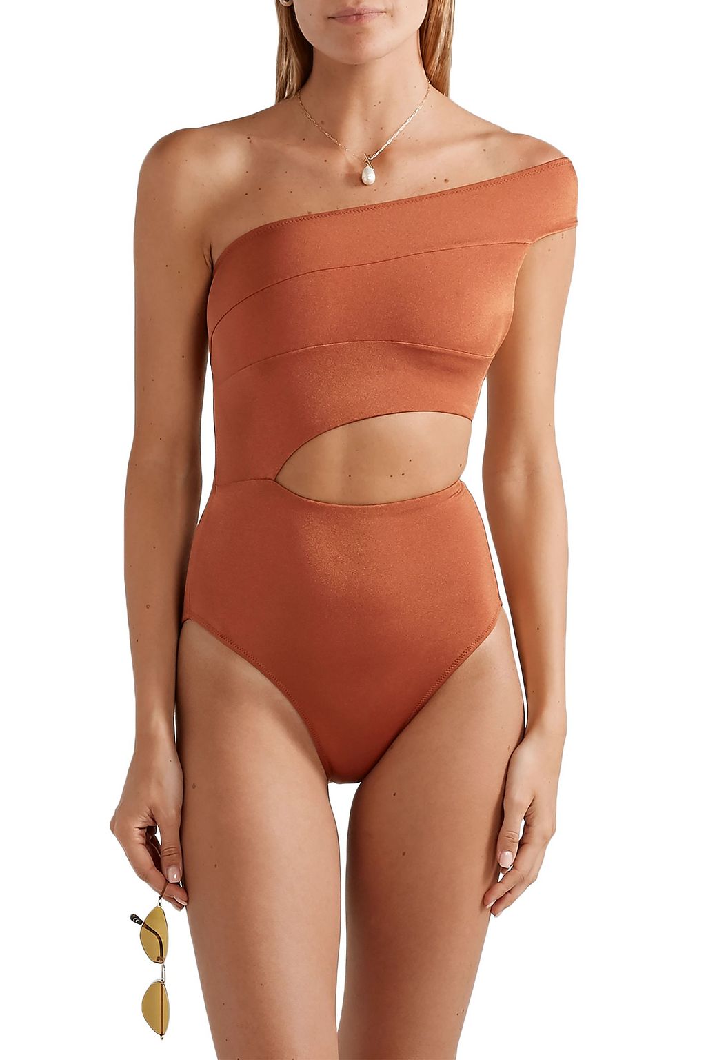 OYE SWIMWEAR Veronique cutout one-shoulder swimsuit