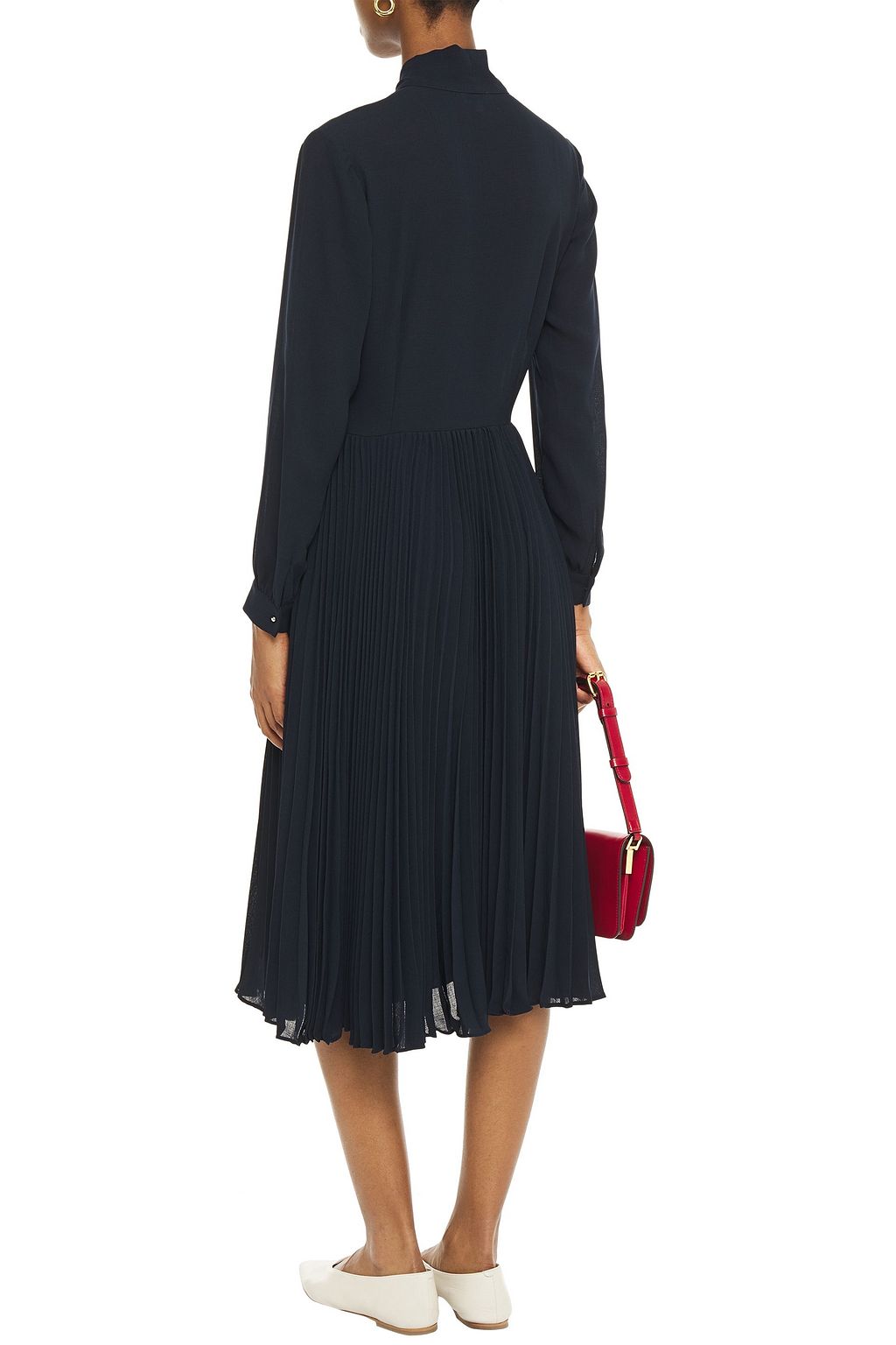 CLAUDIE PIERLOT Pussy-bow pleated crepe midi dress