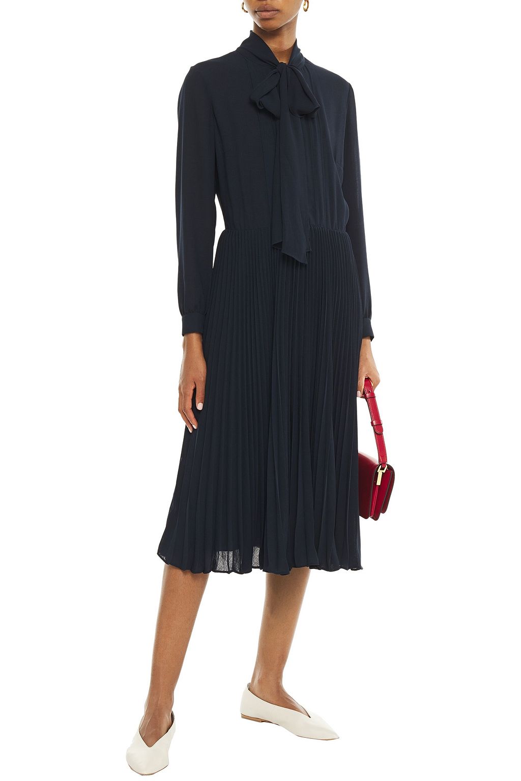 CLAUDIE PIERLOT Pussy-bow pleated crepe midi dress