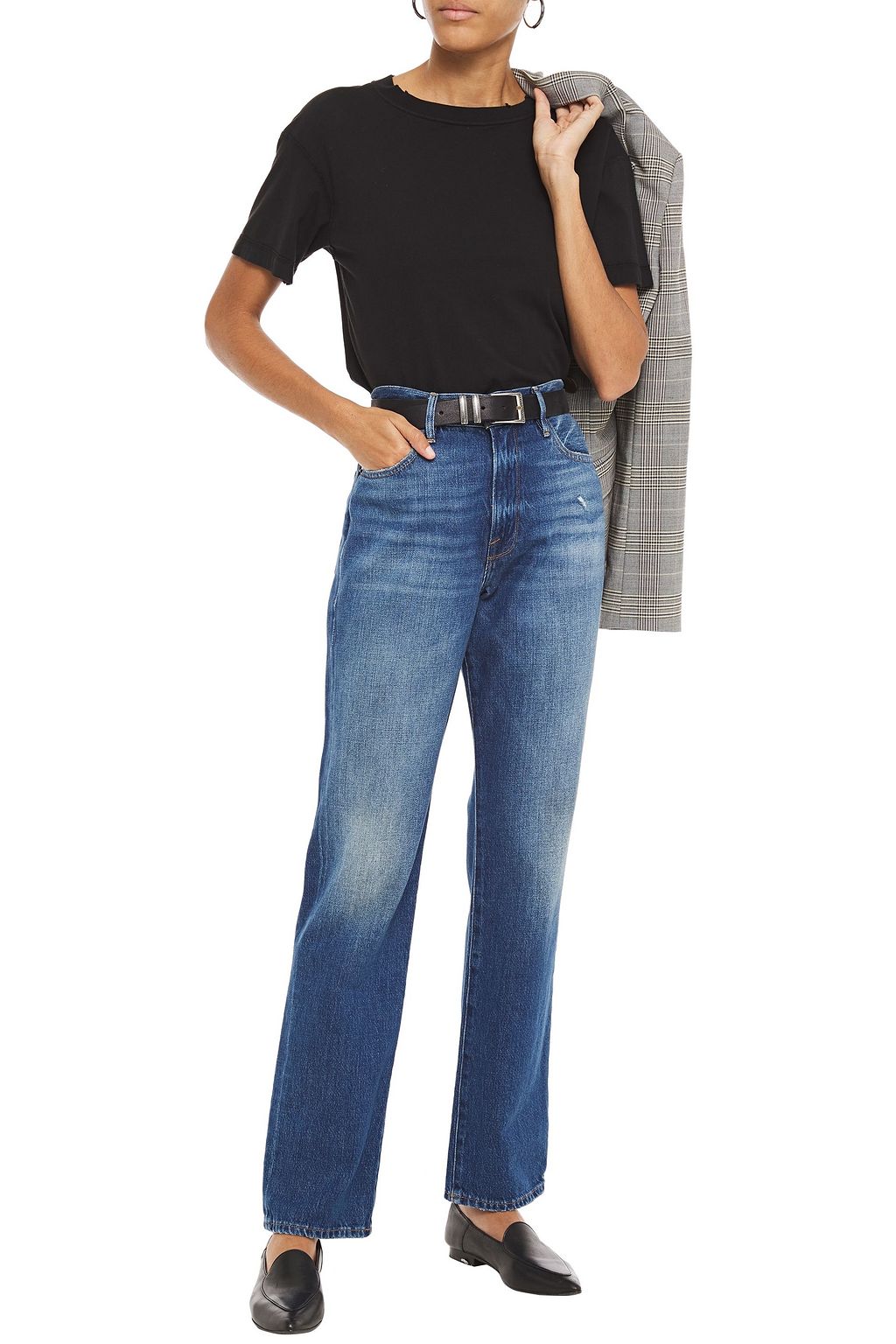 FRAME Le Hollywood Straight distressed high-rise straight-leg jeans