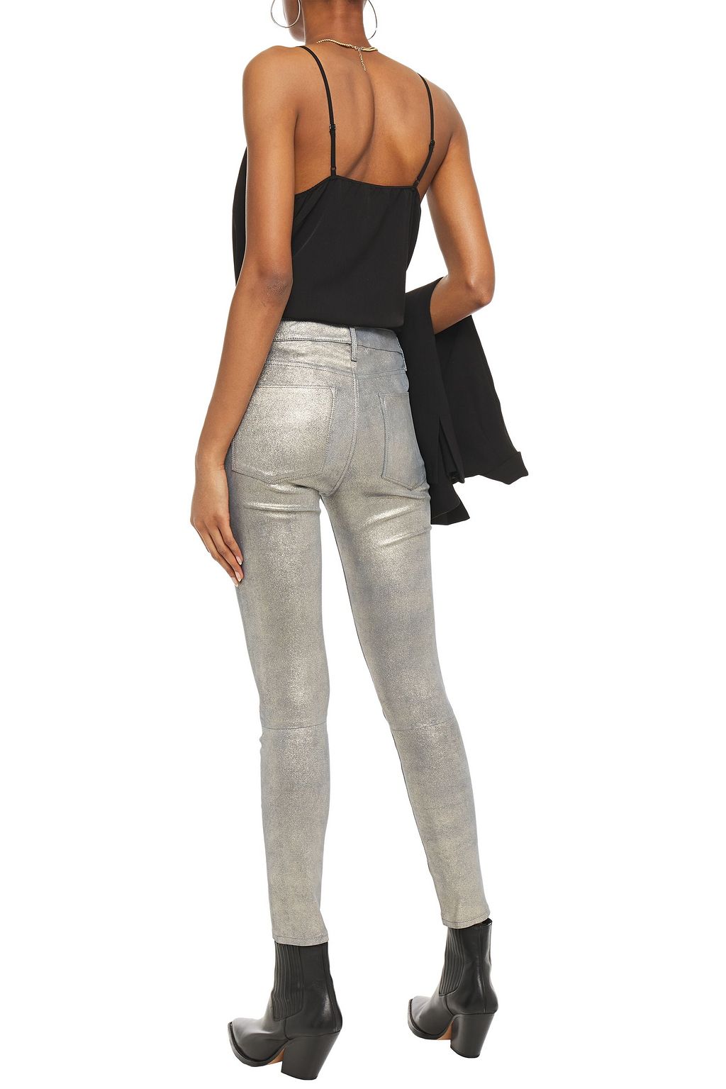 FRAME Metallic brushed-leather skinny pants