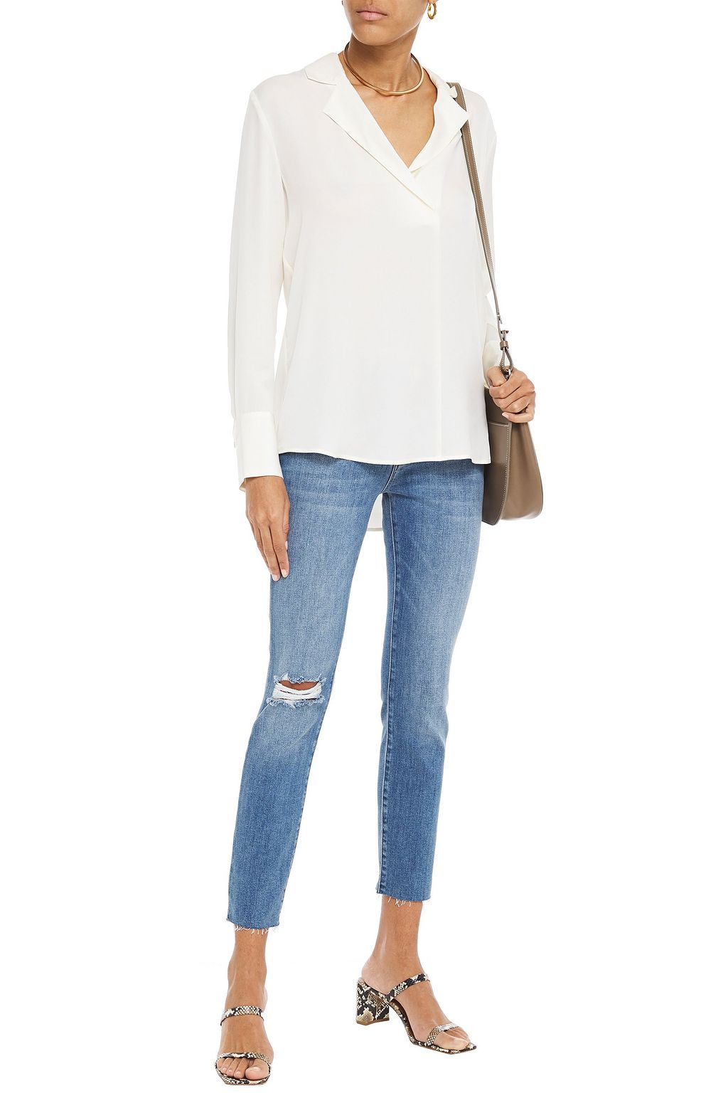 FRAME Le Skinny de Jeanne cropped distressed mid-rise skinny jeans