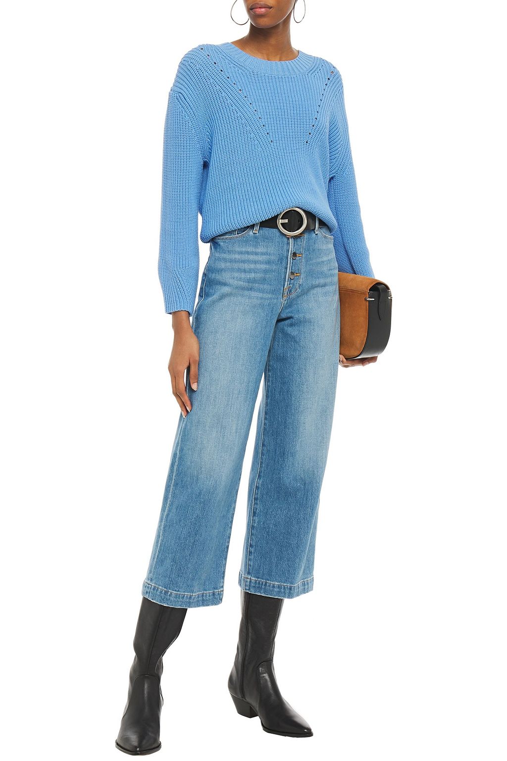 FRAME Ali Wide Crop faded high-rise wide-leg jeans