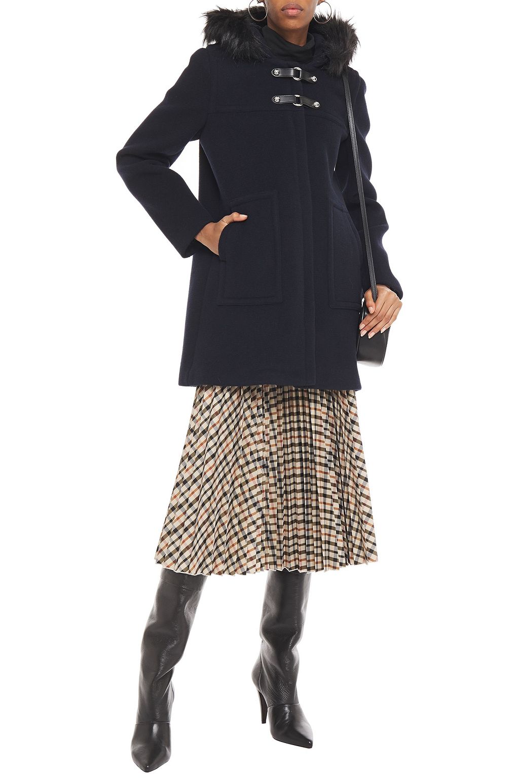 CLAUDIE PIERLOT Faux fur-trimmed wool-blend felt coat
