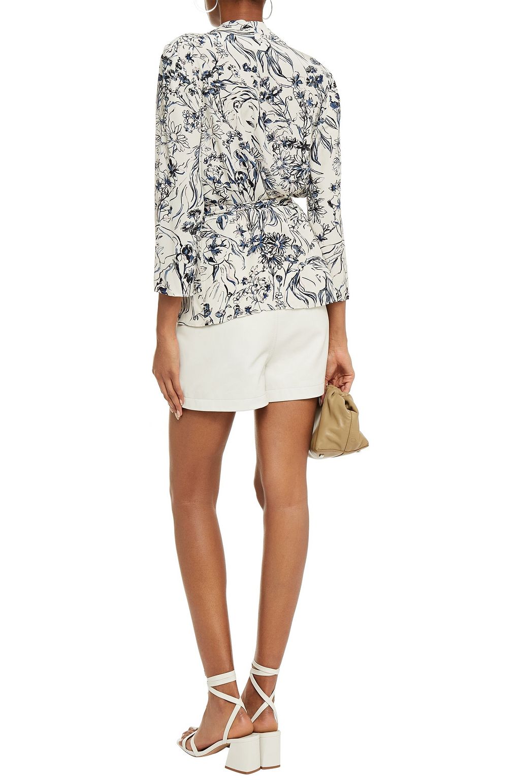 CLAUDIE PIERLOT Belted floral-print crepe de chine blouse