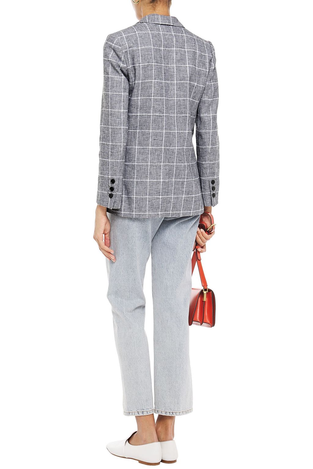 CLAUDIE PIERLOT Double-breasted checked linen and cotton-blend jacquard blazer